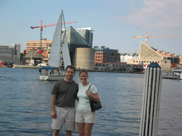 At the Baltimore Harbor celebrating our one year anniversary