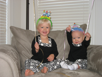 Playing with their balloons