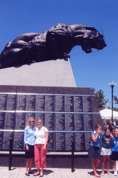 Elyse and Amy outside Bank of America Stadium