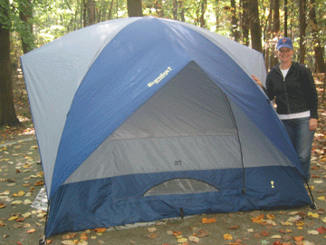 Amy at our tent