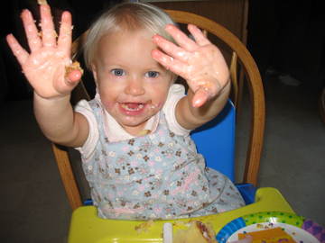 Showing off her dirty hands