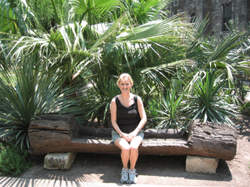 Amy sitting on a bench