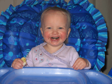 Enjoying a banana and cookie